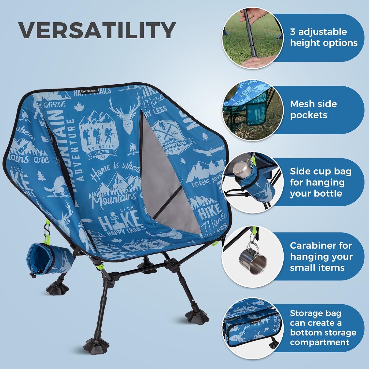 ATEPA Compact Camping Chair Ultra Lightweight Backpacking Chairs for Hiking