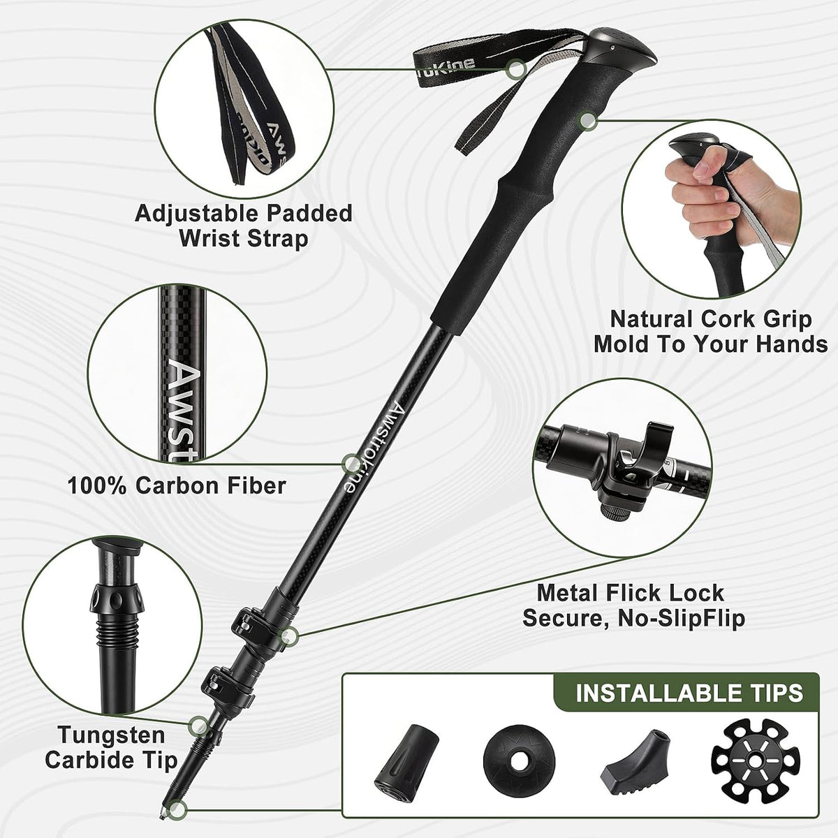 Ultra Light Carbon Fiber Hiking Trekking Poles - 6.07oz Nordic Trekking Sticks with Full EVA Grips & Quick Locks, All-Terrain Hiking Sticks for Seniors, Men & Women, Set of 2