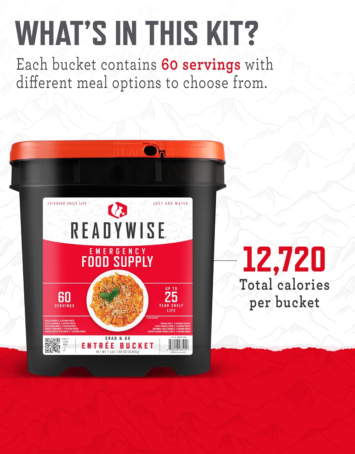 READYWISE Emergency Food Survival Supply Entrée Bucket, 60 Servings