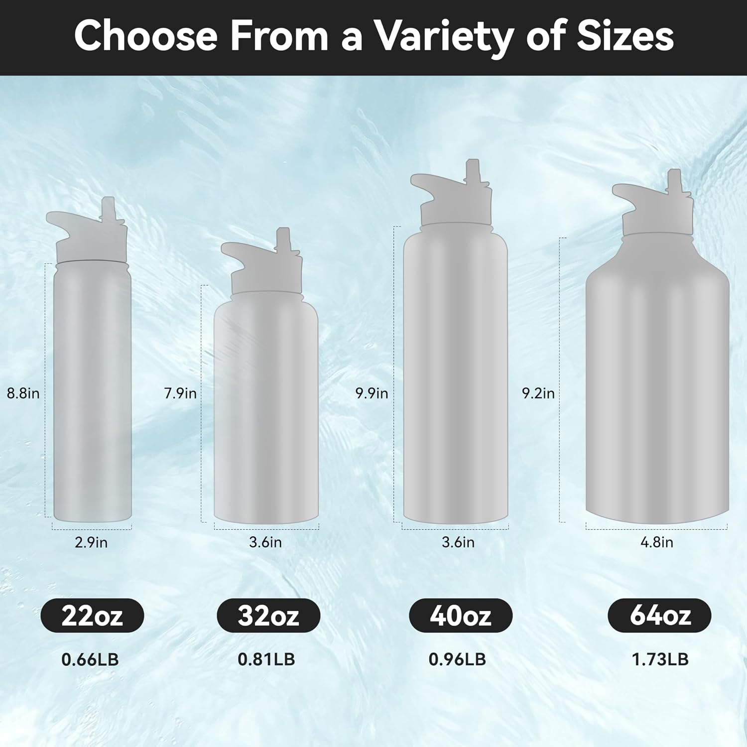 HASLE OUTFITTERS 32 oz Insulated Water Bottle Stainless Steel Double Walled Vacuum Sports Water Bottle with 2 Lids (Straw and Spout Lid) for Gym Camping Hiking(White,4)