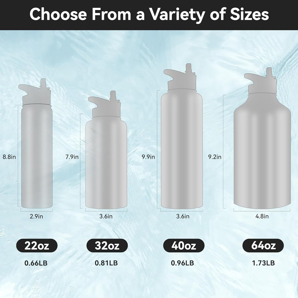 HASLE OUTFITTERS Insulated Water Bottle 22 oz Double Wall Stainless Steel Water Bottle Wide Mouth with Straw Lid & Spout Lid Keeps Cold or Hot(Navy,4)