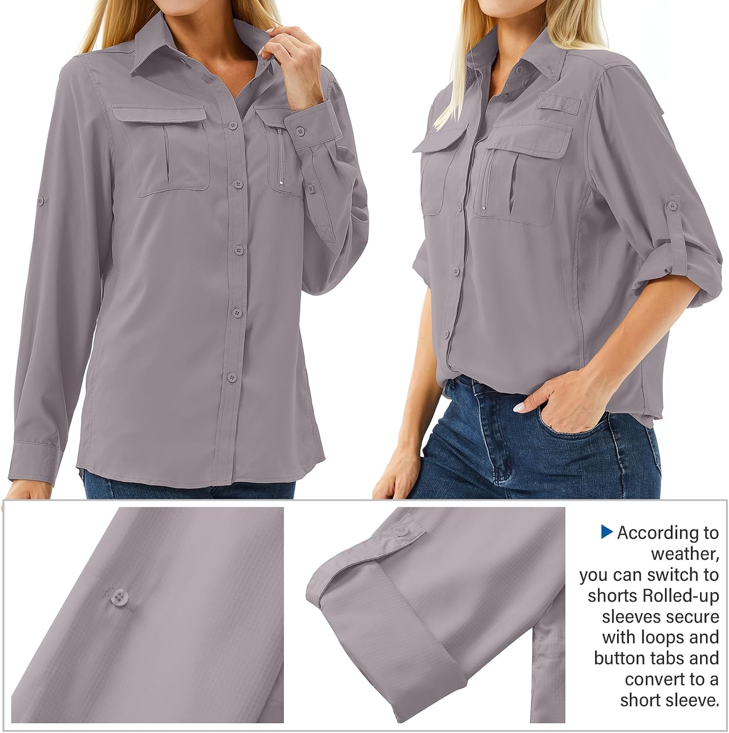 Women's UPF 50 Long Sleeve Sun Protection Safari Fish Hiking Shirts