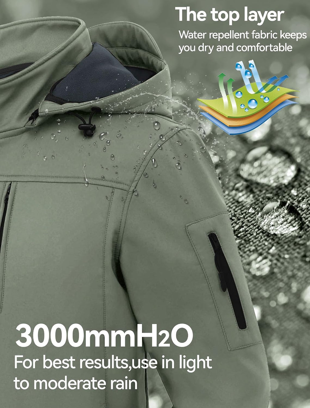 CREATMO US Men's Softshell Military Jacket With Removable Hood, Fleece Lined and Water Repellent Outdoor Reflective Coat
