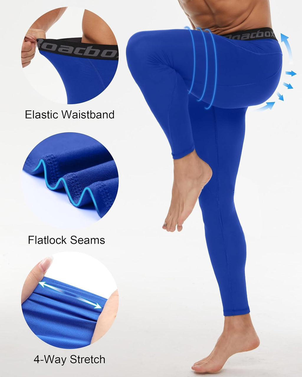 Roadbox 3 Pack Compression Pants Men, Performance Running Workout Leggings