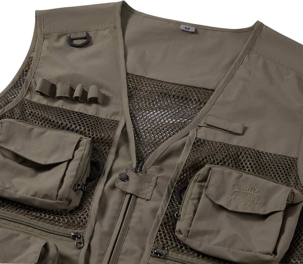 BASSDASH Men's Women's Utility Fishing Cargo Vest Outdoor Safari Photography Work Vest with Multi Pockets Mesh Back FV14