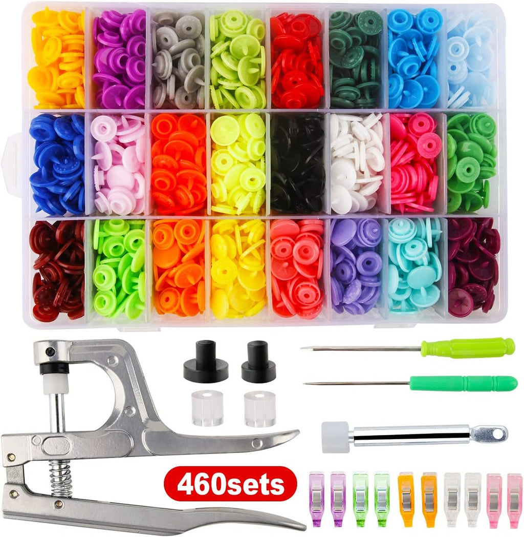 Cenoz Plastic Snaps for Fabric with Pliers Tool, 460 Sets 24 Colors