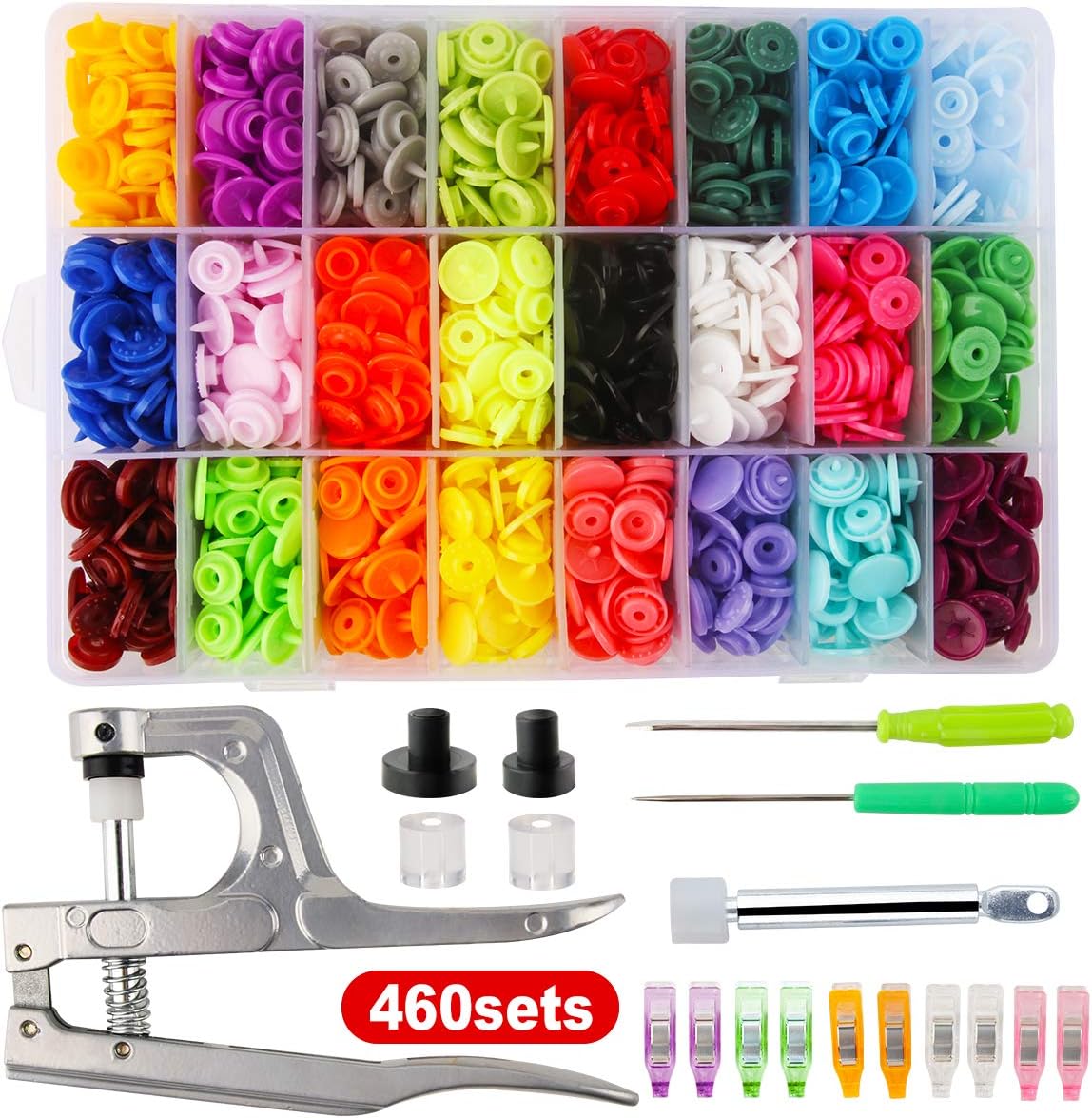 Cenoz Plastic Snaps for Fabric with Pliers Tool, 460 Sets 24 Colors