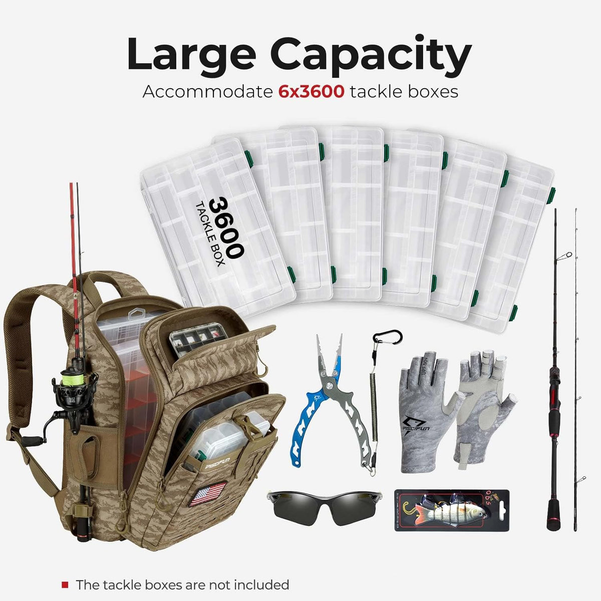 Piscifun Fishing Tackle Backpack, Rod & Gear Holder, Water-Resistant