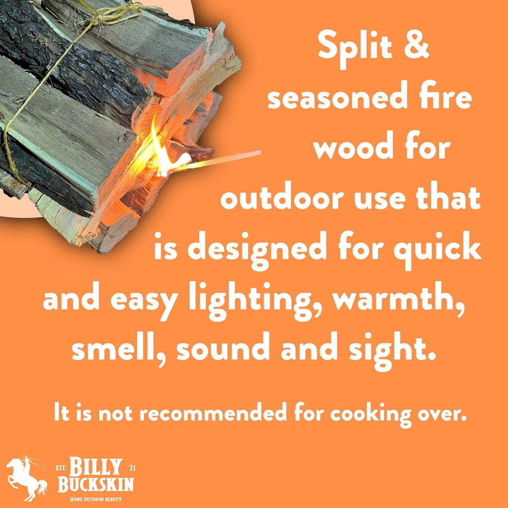 Billy Buckskin 1 Click Fire 19 LB Firewood Bundle – Juniper, Pinion & Mesquite & Fatwood Sticks - Split, Seasoned Firewood Logs for Fire Pit, Campfire, Fireplace, Wood Stoves and Outdoor Grilling