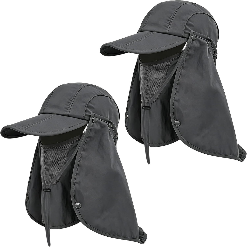 2Pack Men’s Foldable Sun Hat with Removable Face Mask & Neck Flap, UPF 50+ UV Protection, Quick-Drying Outdoor Fishing Cap