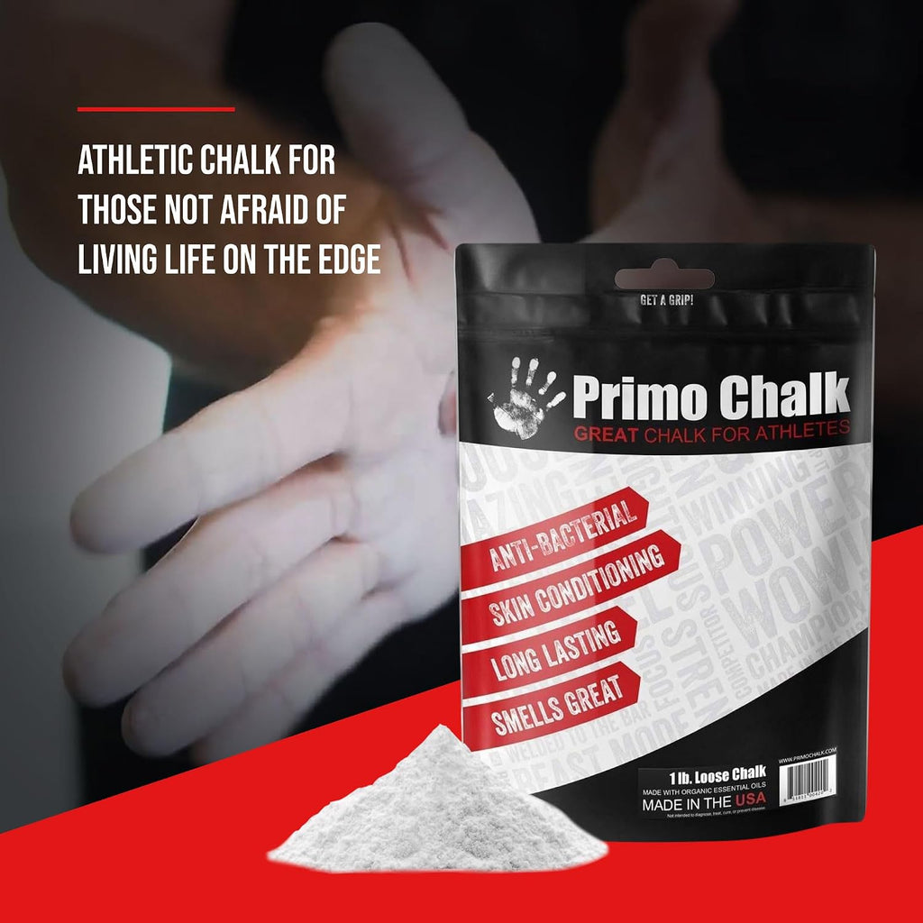 Primo Chalk Resealable Bag: Loose Chalk for Weightlifting, Rock Climbing, & Gymnastics, Made in The USA, Chalk Ball Refill for Superior Grip