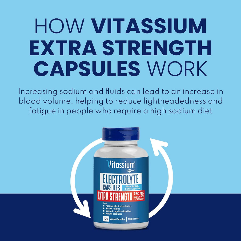 Vitassium Salt Pills Plus Strength For POTS Scientifically Formulated 100ct