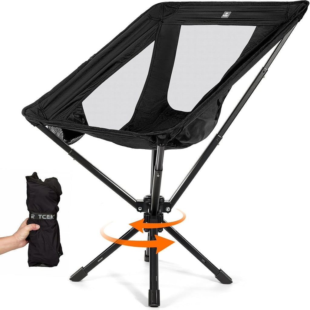 TCEK Portable Camping Chair - SwivelCore 180 Swivel & Auto-Return, Small Compact Lightweight Folding Chairs for Adults, Outdoor Backpack Chair for Adventures, Setup in Seconds, Support 300 LBS