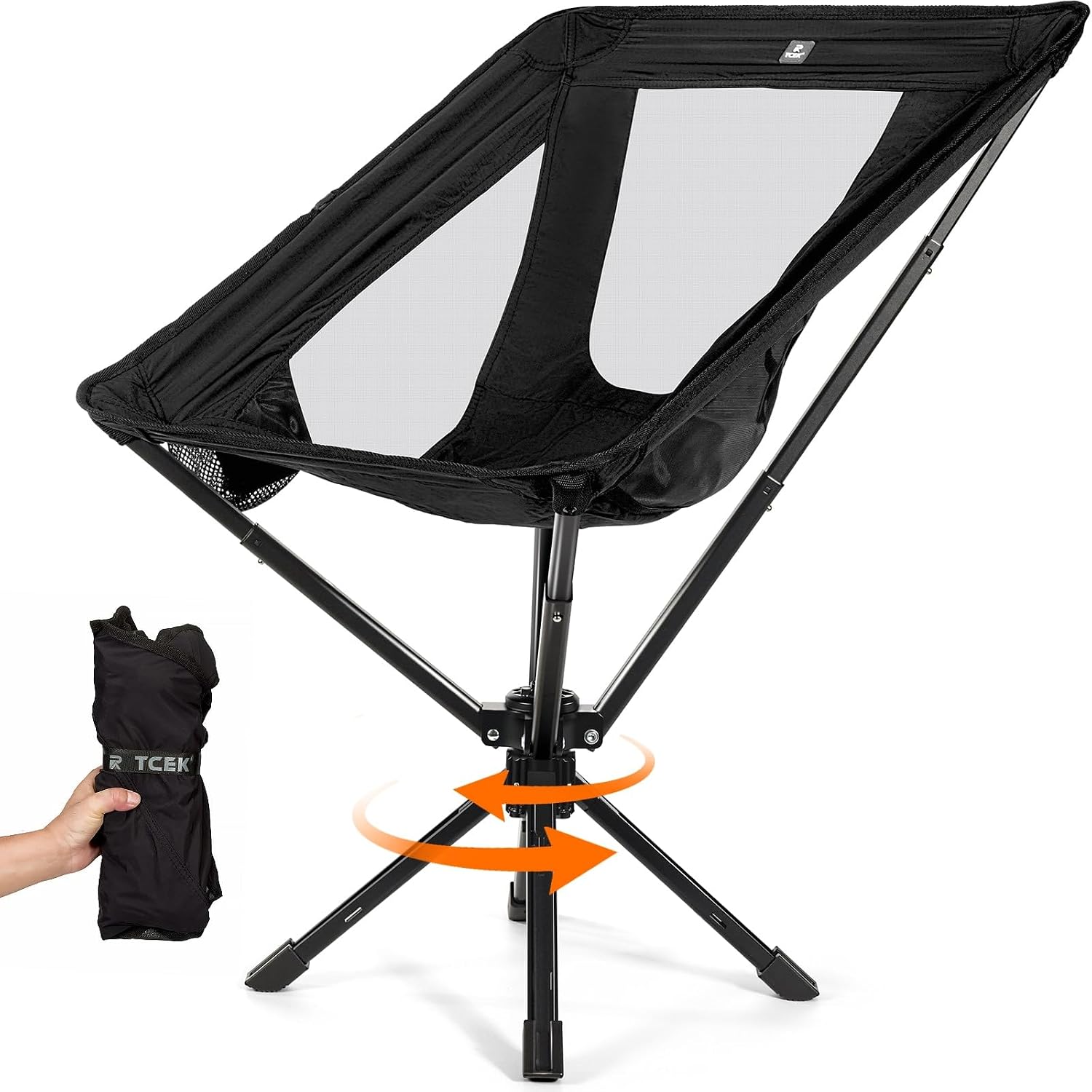 TCEK Portable Camping Chair - SwivelCore 180 Swivel & Auto-Return, Small Compact Lightweight Folding Chairs for Adults, Outdoor Backpack Chair for Adventures, Setup in Seconds, Support 300 LBS