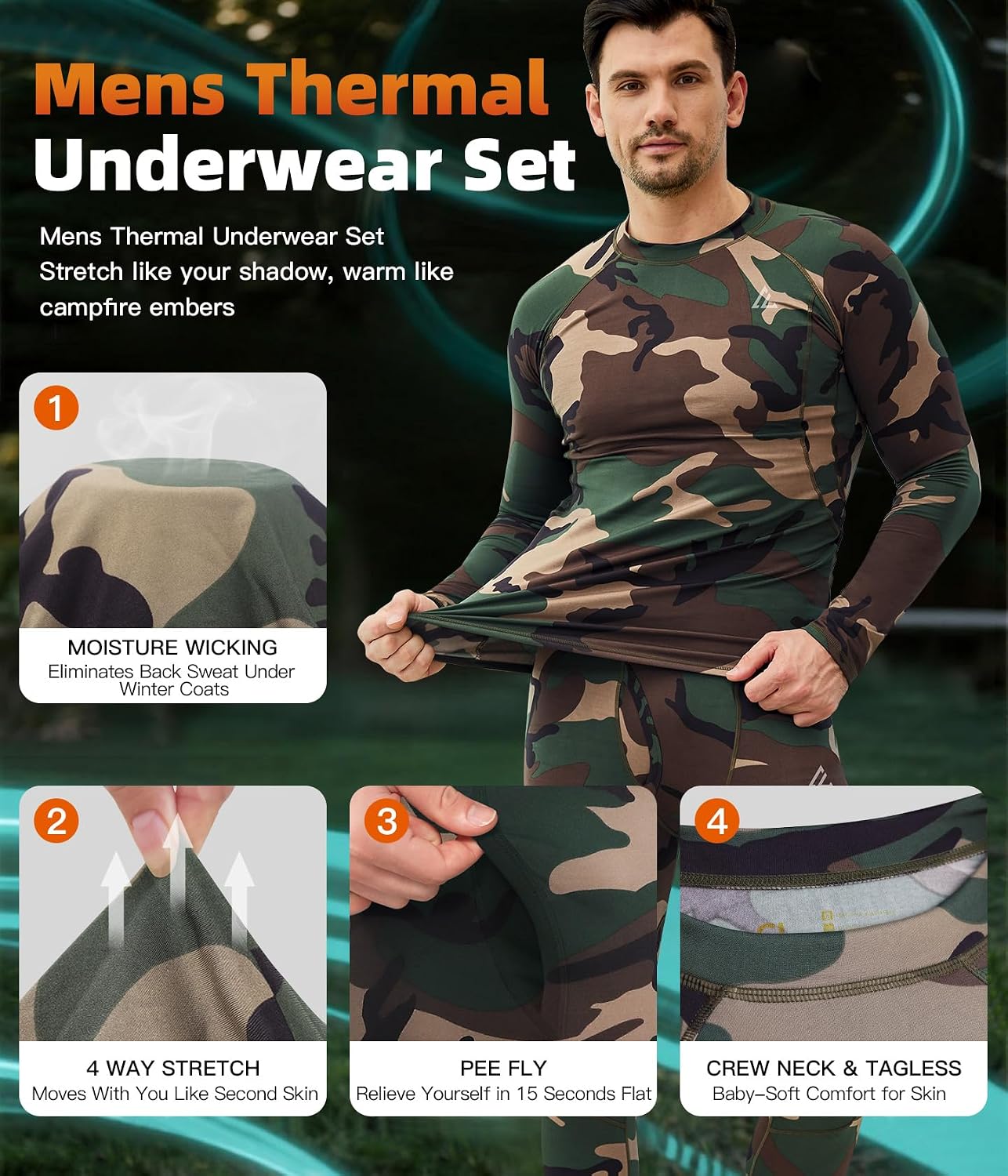 Mens Thermal Underwear Long Johns Set Cold Weather Hunting Base Layer
