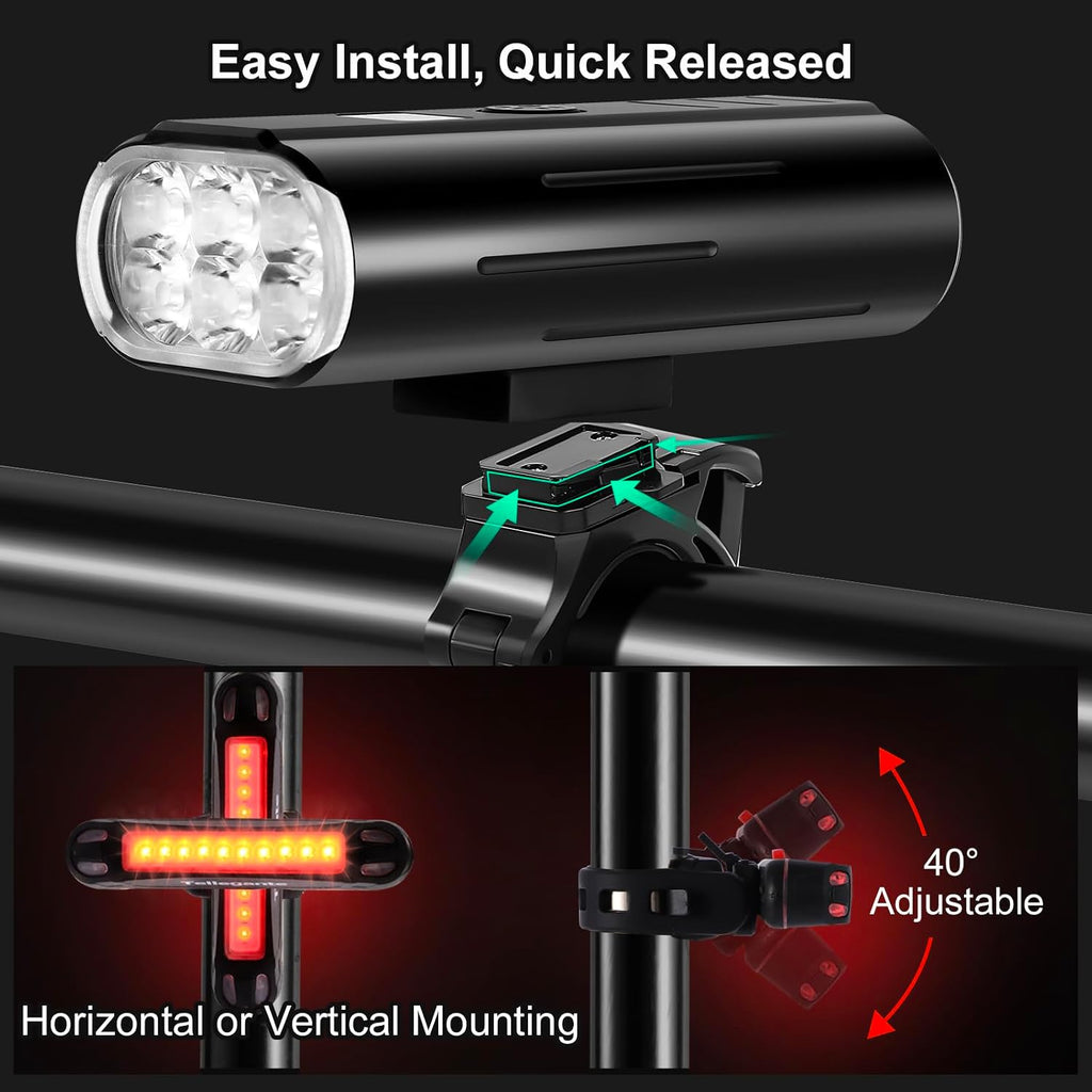 Super Bright 6 LED Bike Lights, 6400mAh USB C Rechargeable Bicycle Lights