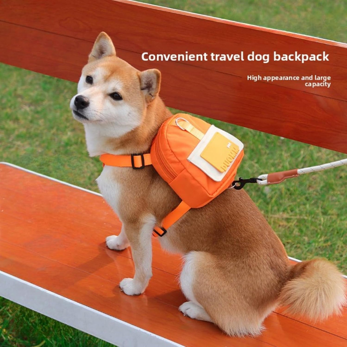 Dog Backpack with Leash, Built-in Poop Bag Dispenser, Adjustable Pet Backpack Harness, Suitable for Small and Medium Dogs, Puppies for Travel, Hiking and Daily Walking. (Orange(Fit:15-30lb))