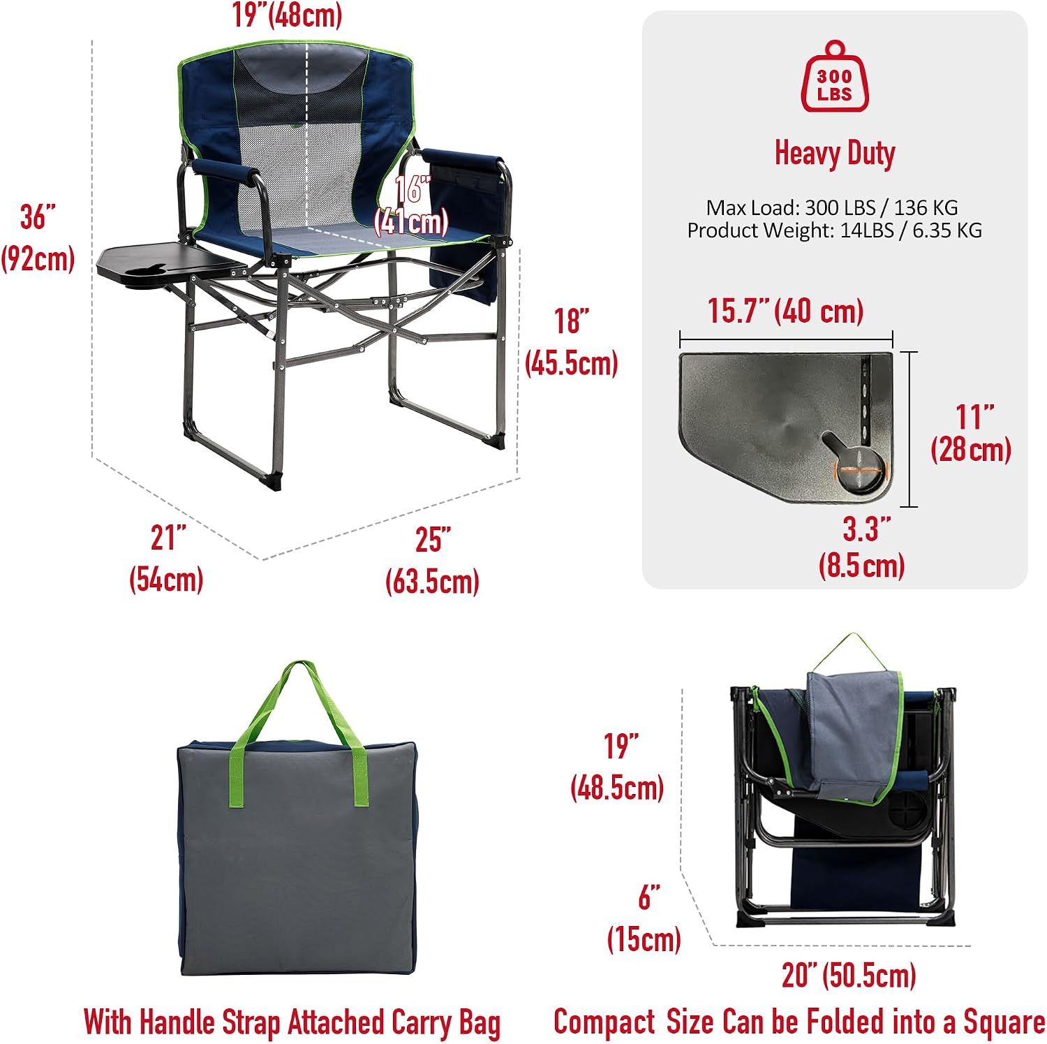 SUNNYFEEL Oversized Camping Chair Portable Directors Chairs with Side Table