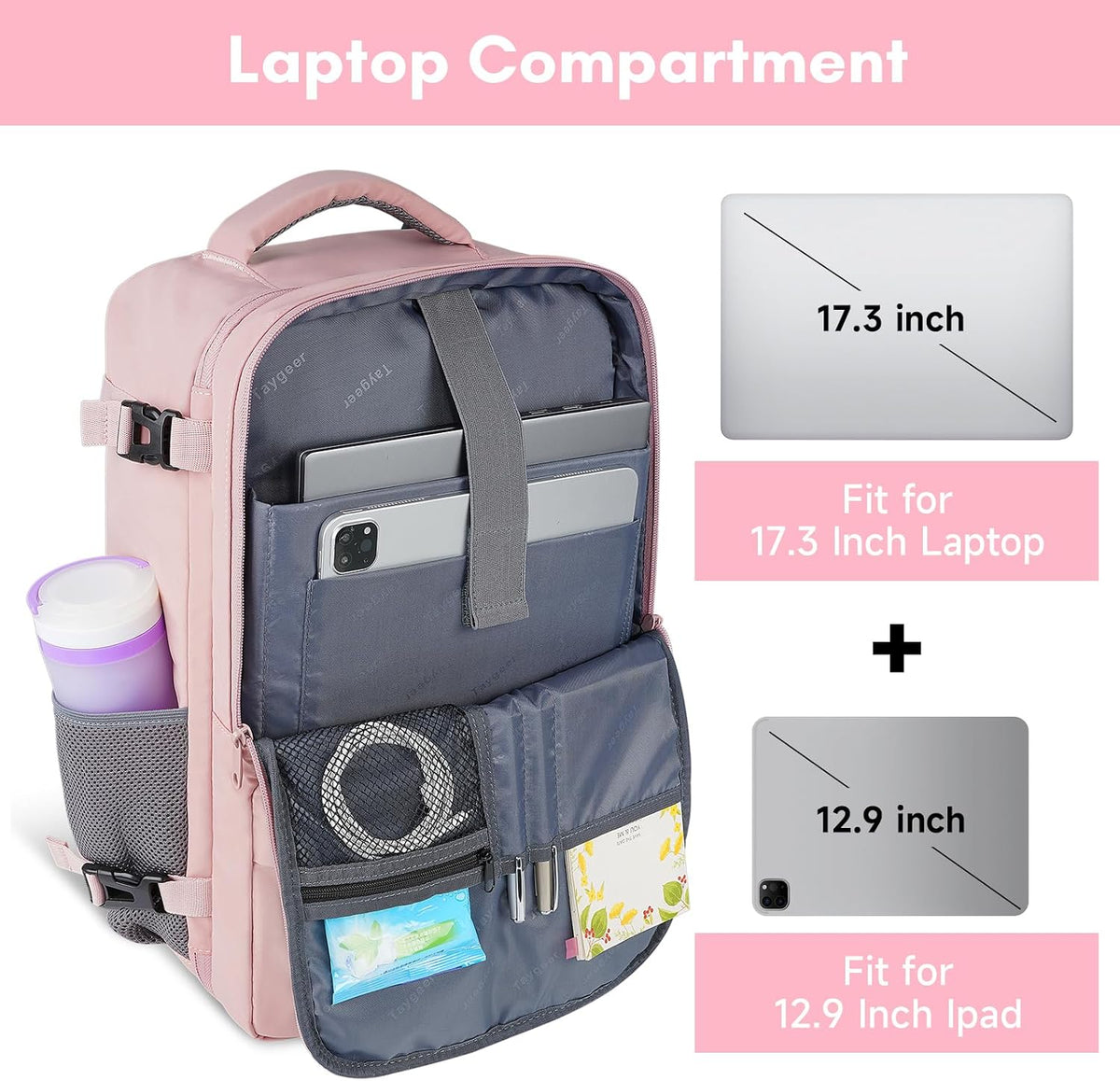 Taygeer Laptop Backpack for Women, TSA Friendly 40l Carry On Mochila
