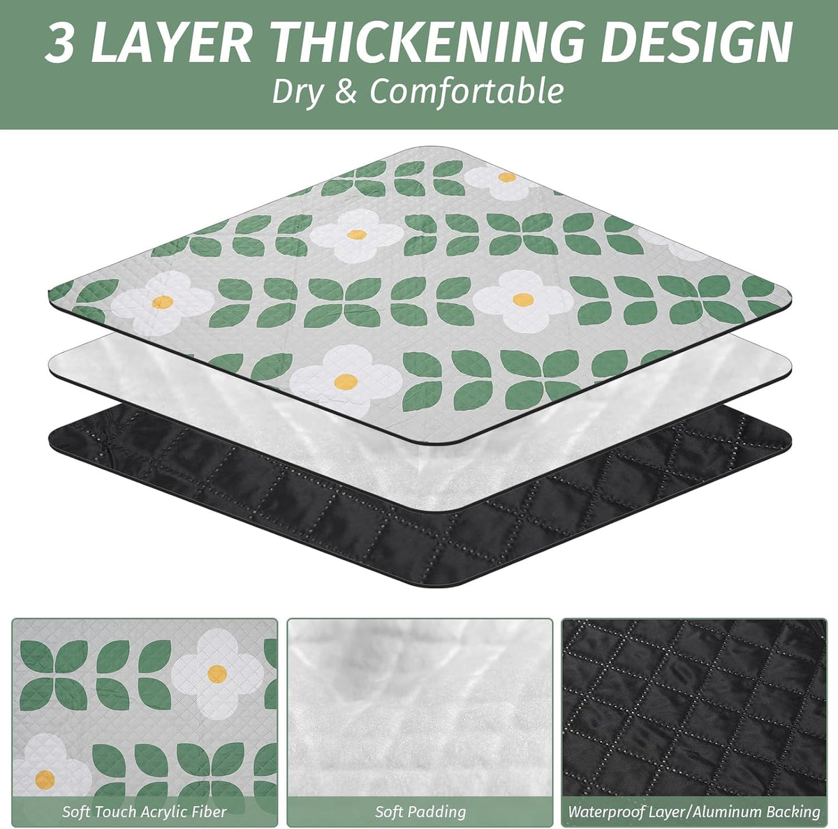 Picnic Blankets,Beach Blanket Waterproof Sandproof w/Strap,Green