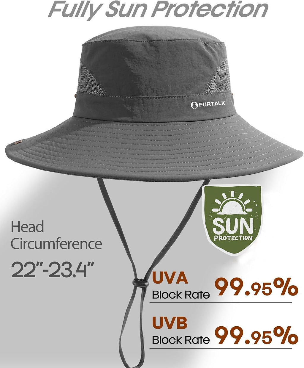 FURTALK Mens Bucket Sun Hat UPF Protection Wide Brim Breathable Fishing Hat
