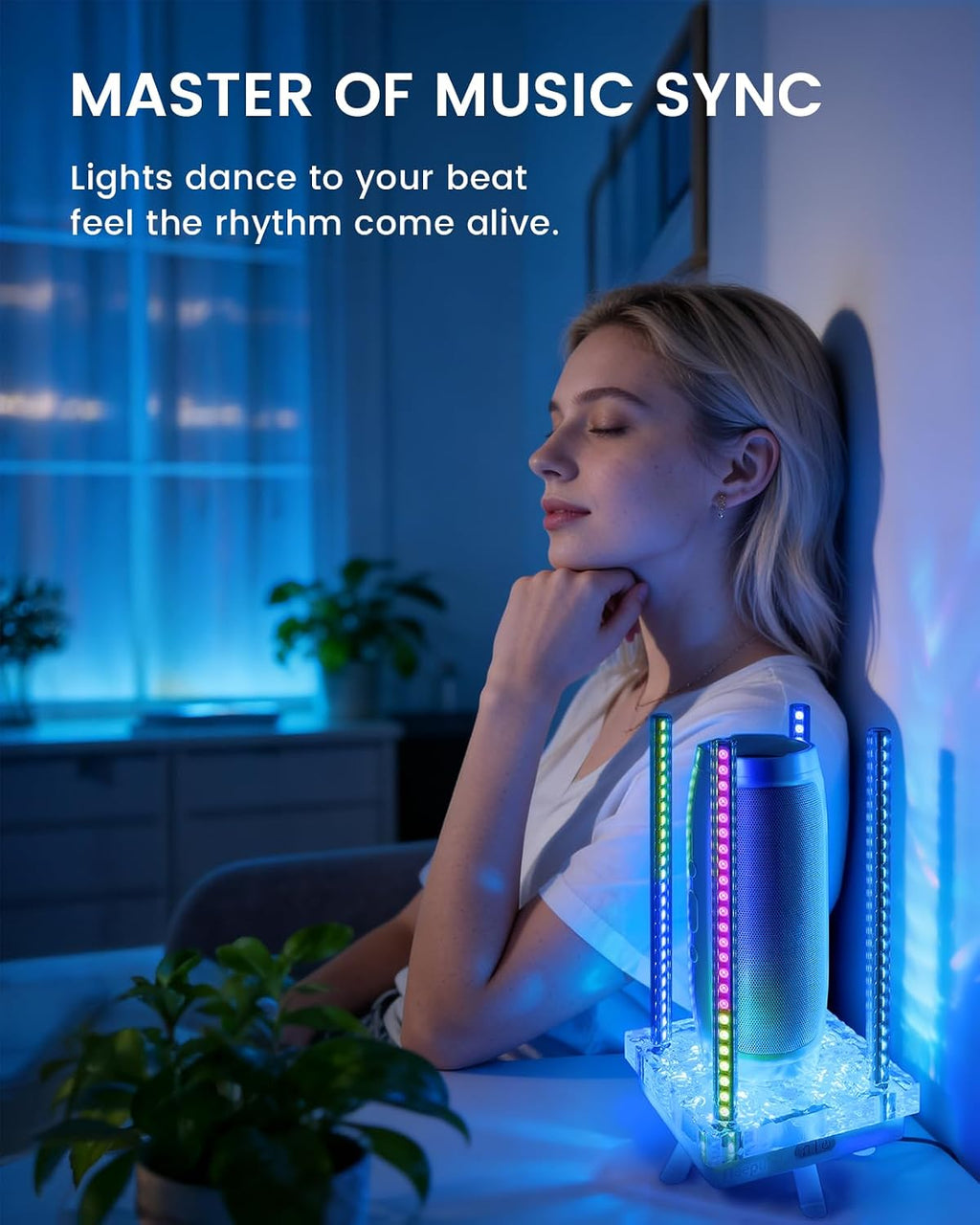 Music Sync RGB Ambient Light, App Controlled & Sound Reactive Audio Visual Lighting for Gaming Desk, Party & Desk Setup (Grey)