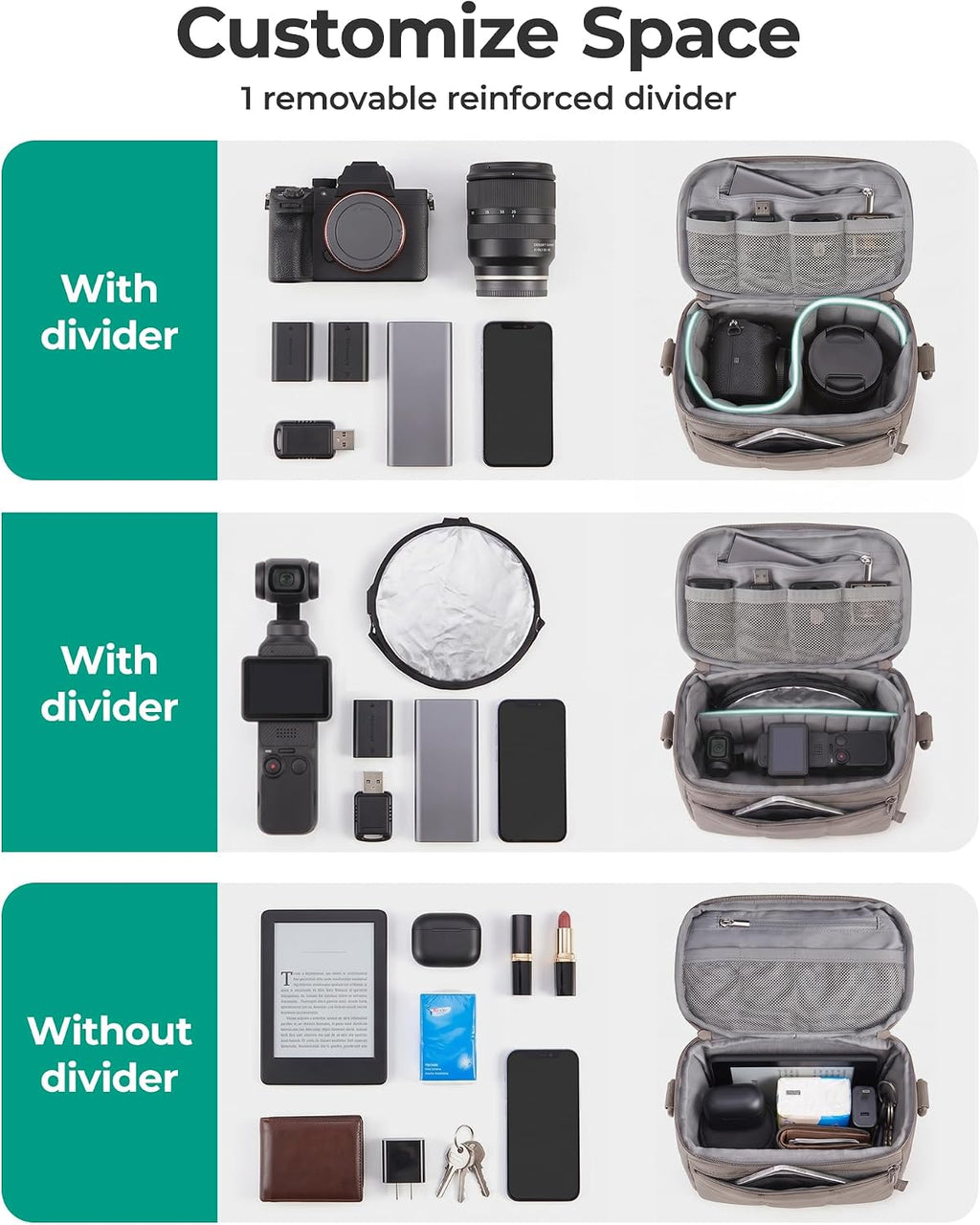 BAGSMART 2 in 1 Quilted Camera Sling Bag for Mirrorless, Charcoal Grey