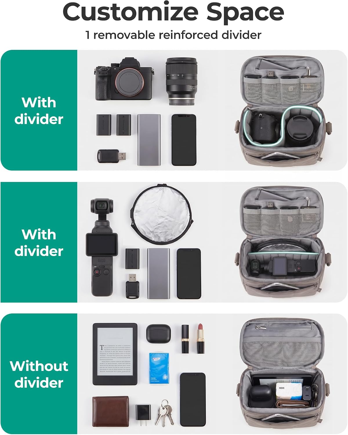 BAGSMART 2 in 1 Quilted Camera Sling Bag for Mirrorless, Charcoal Grey