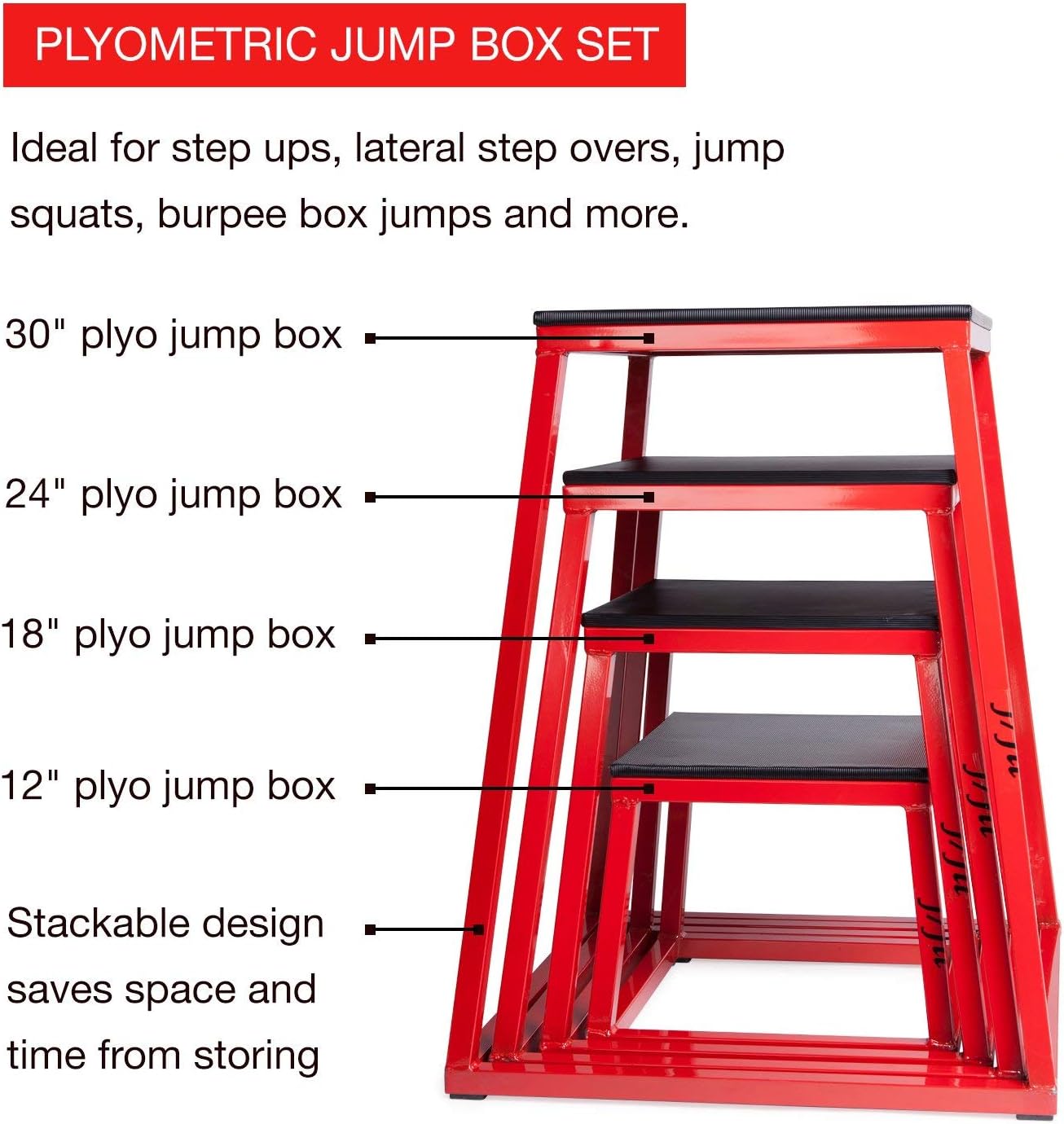 JFIT Plyometric Boxes - Made in Taiwan NO Assembly Required Single - Height Box Set and Adjustable Box Options Plyometric Platform and Jumping Agility Box for Training Conditioning Strength Training
