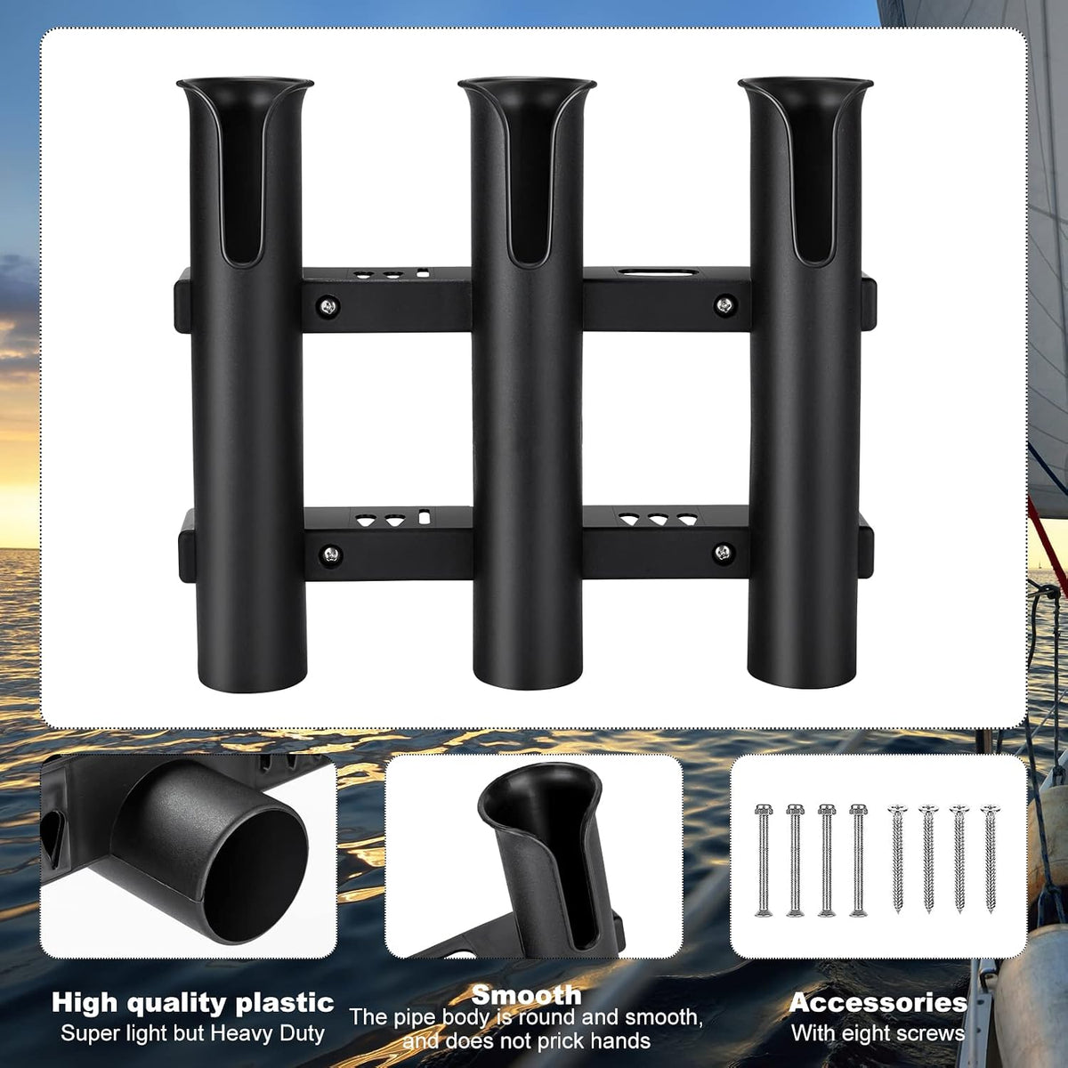 Shappy Fishing Rod Holders Wall Mounted Rack for Boat Garage, Black