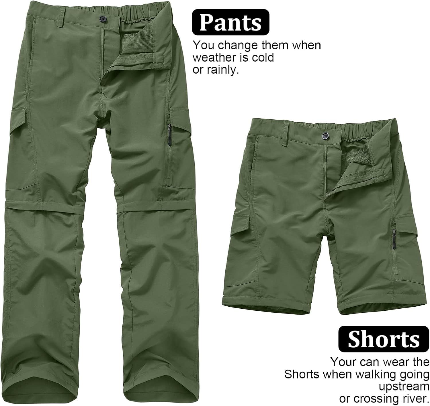 linlon Boy Scout Pants Hiking Mens Convertible Zip Off Safari Fishing