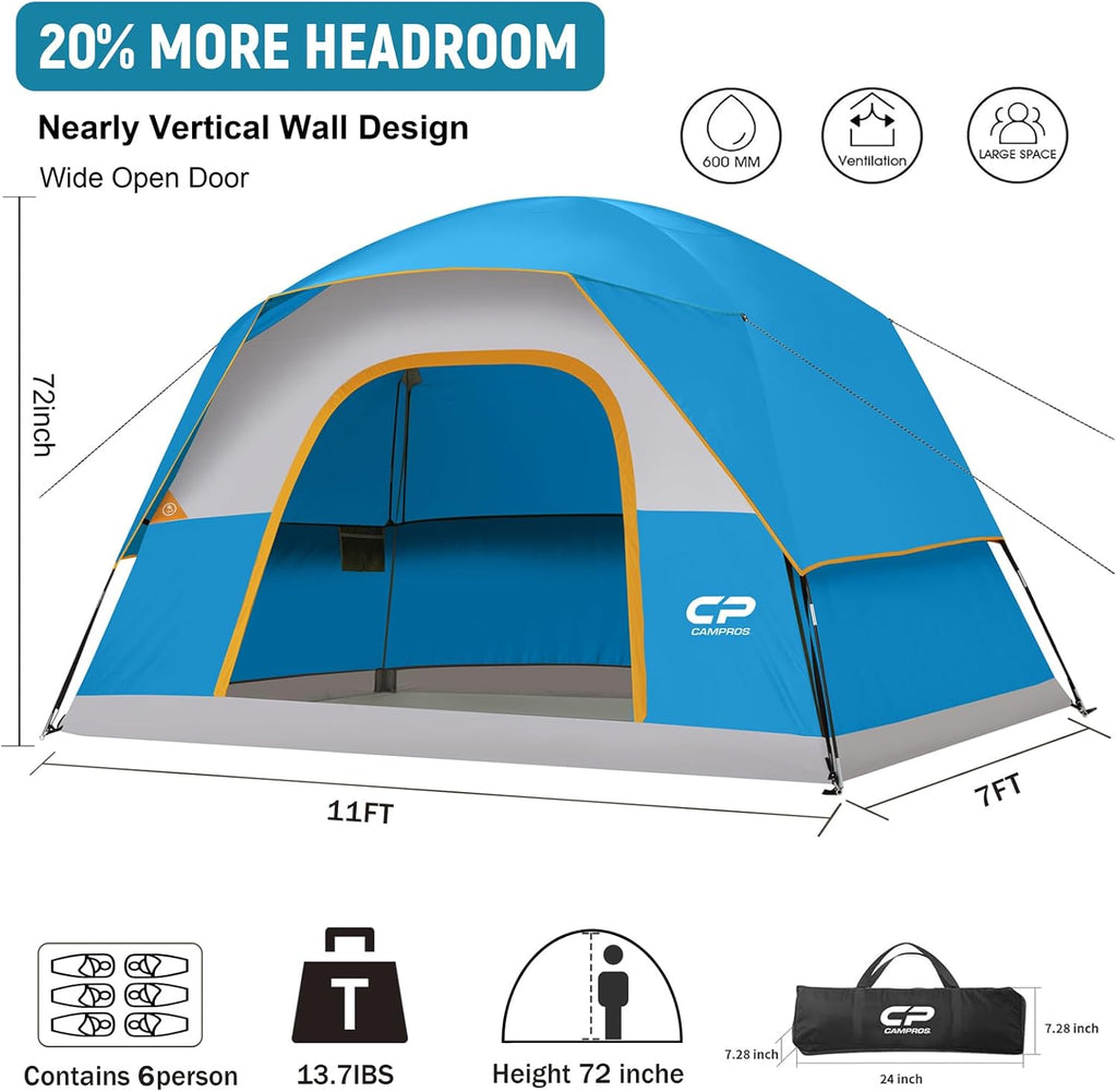 CAMPROS CP Tents for Camping 2/4/6 Person, Waterproof Windproof Dome Tent