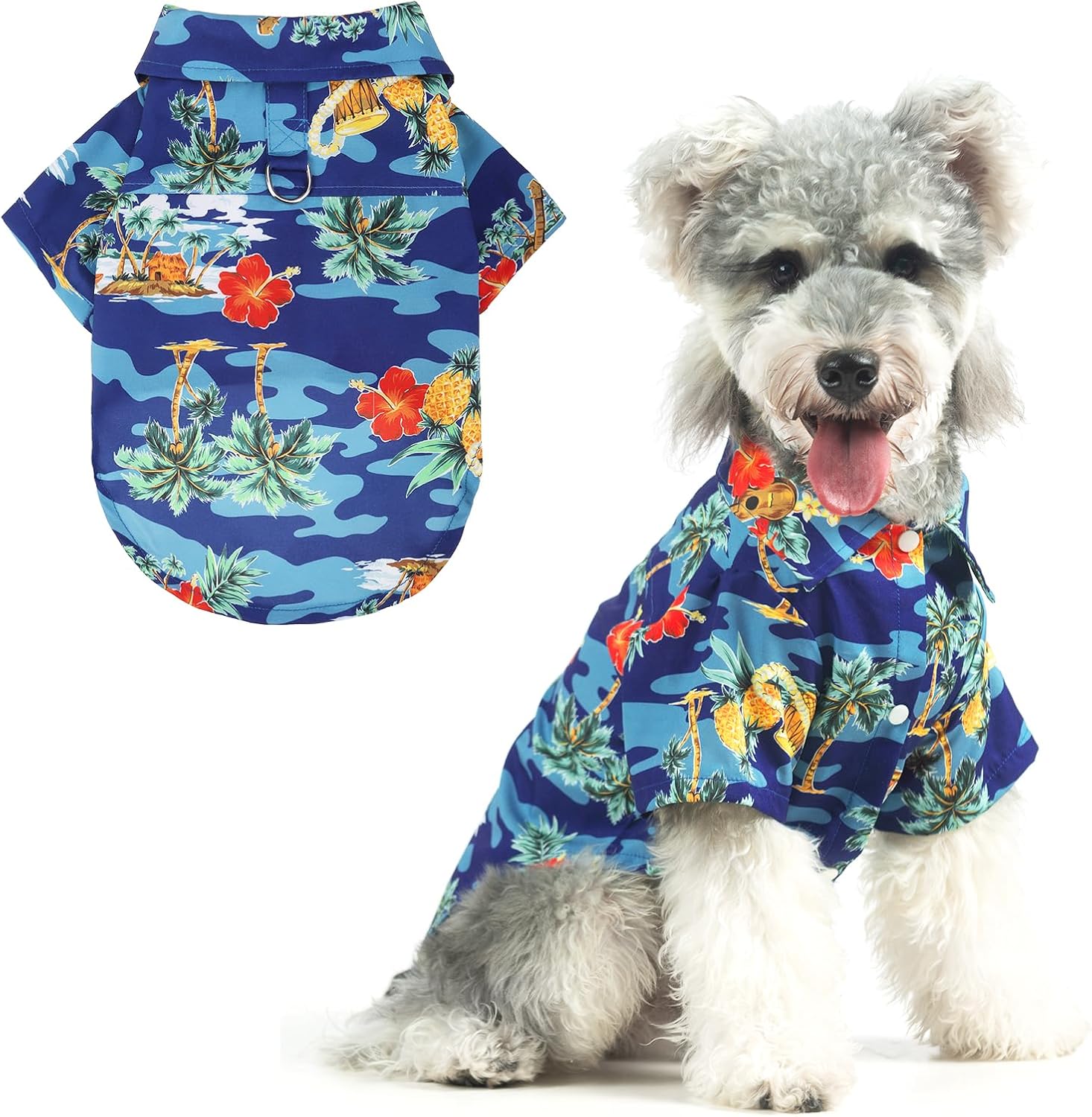KOOLTAIL Dog Hawaiian Shirt, Dog Summer Clothes with Leash D-Ring for Medium Large Dogs, Floral Cool Beach Puppy Shirts with Sun Protection,Breathable Soft Pet Outfit Indoor&Outdoor Boy&Girl, Blue L