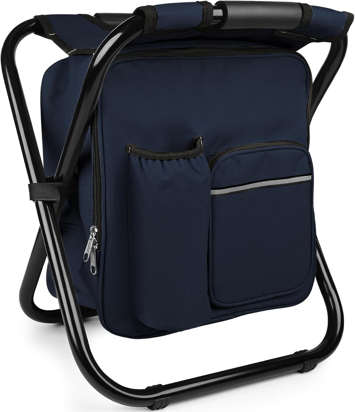 Kikerike Backpack Stool Cooler Chair Heavy Duty 300 LBS Max Load Portable Lightweight Stool Backpack Folding Fishing Cooler Seat for Camping Hunting Fishing - Navy Blue