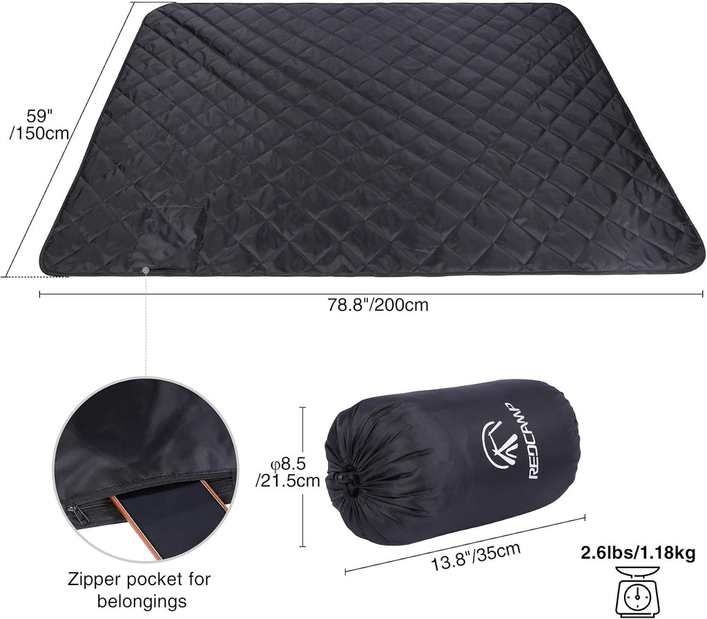 REDCAMP Large Camping Blanket with Sherpa Lining, Black 79"x59"