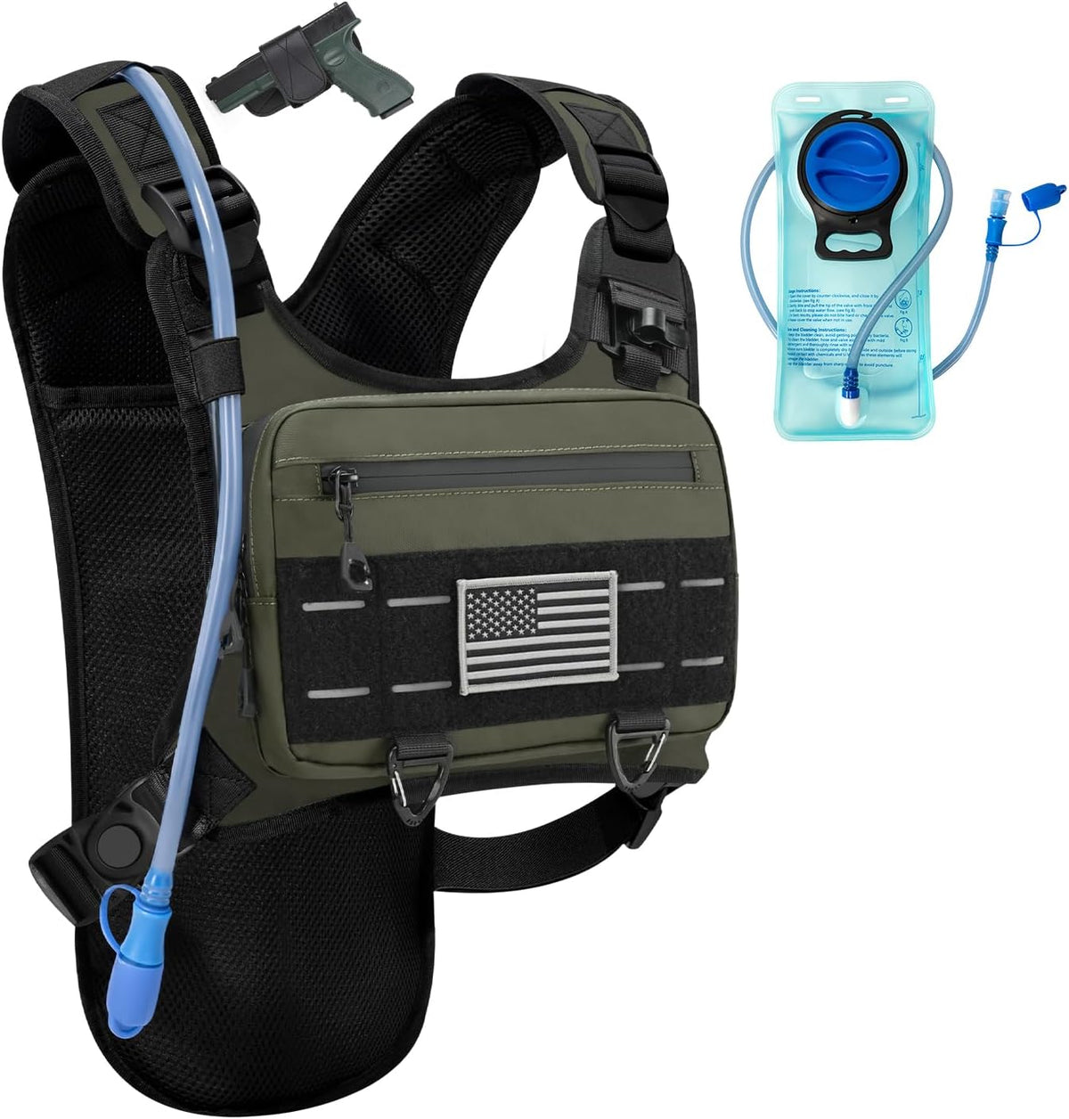 Running Hydration Vest with 2L Water Bladder， Lightweight Adjustable Hydration EDC Chest Pack for Men and Women, Water Backpack for Hiking, Cycling
