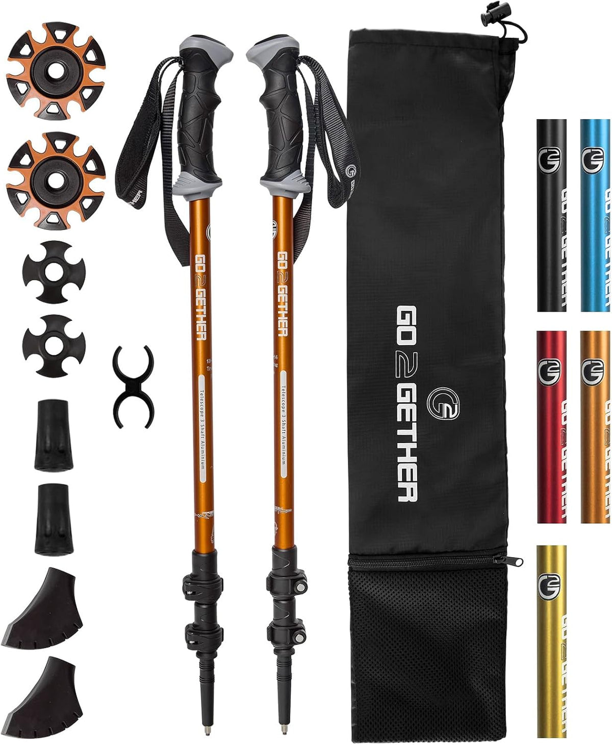G2 GO2GETHER Aluminum Trekking Poles - Quick Adjustable Locks, Comfort Handle, Padded Strap, Snow Baskets - Walking Sticks Suitable for Hiking, Walking