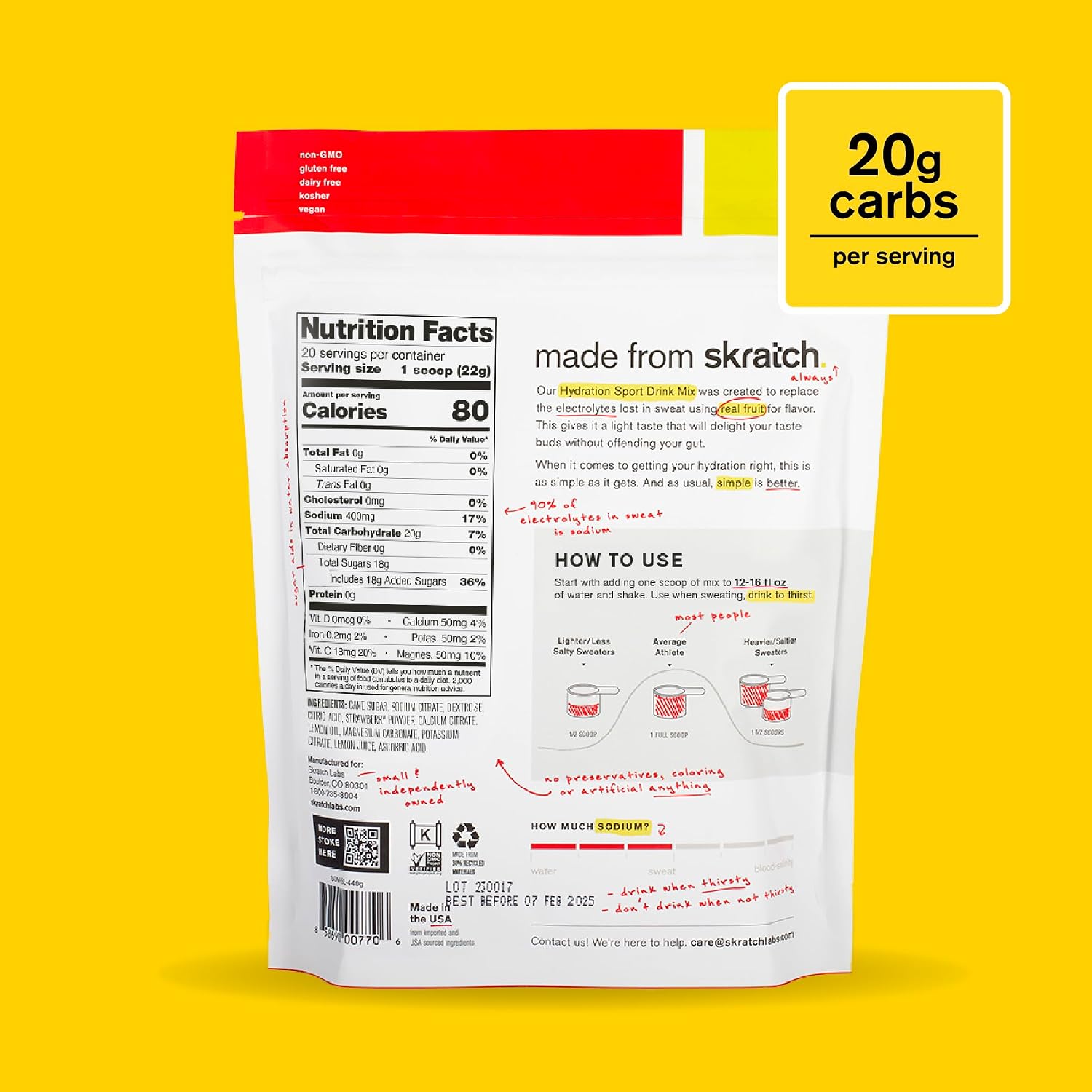 Skratch Labs Hydration Sports Drink Mix, Strawberry Lemonade, 20 Servings