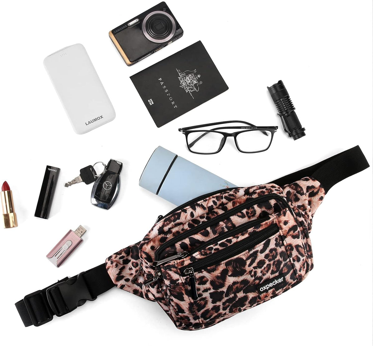 Oxpecker Waist Pack Bag, Leopard Print