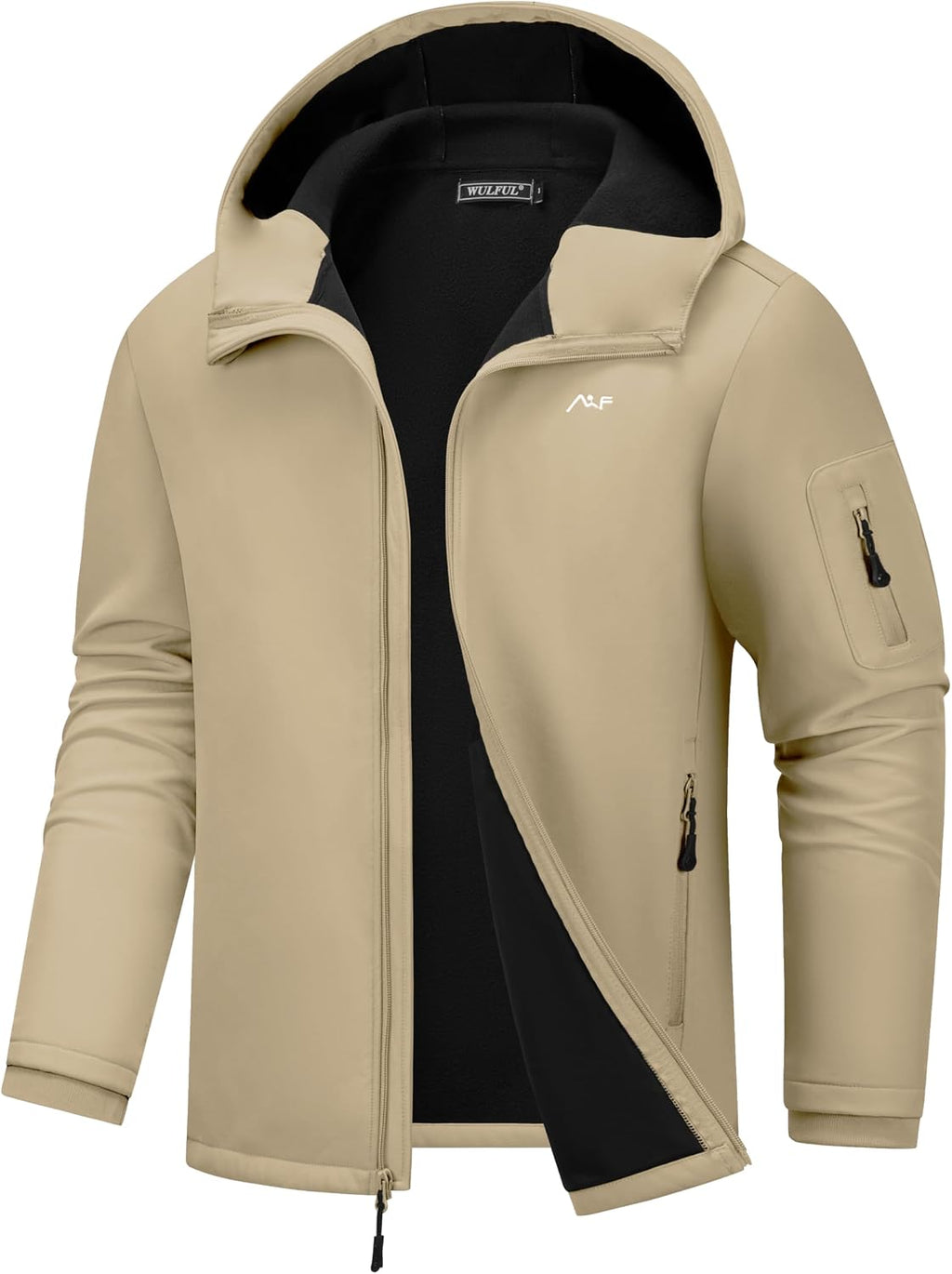 WULFUL Men's Lightweight Softshell Jacket Warm Fleece Lined Windbreaker Waterproof Soft Shell for Outdoor Hiking
