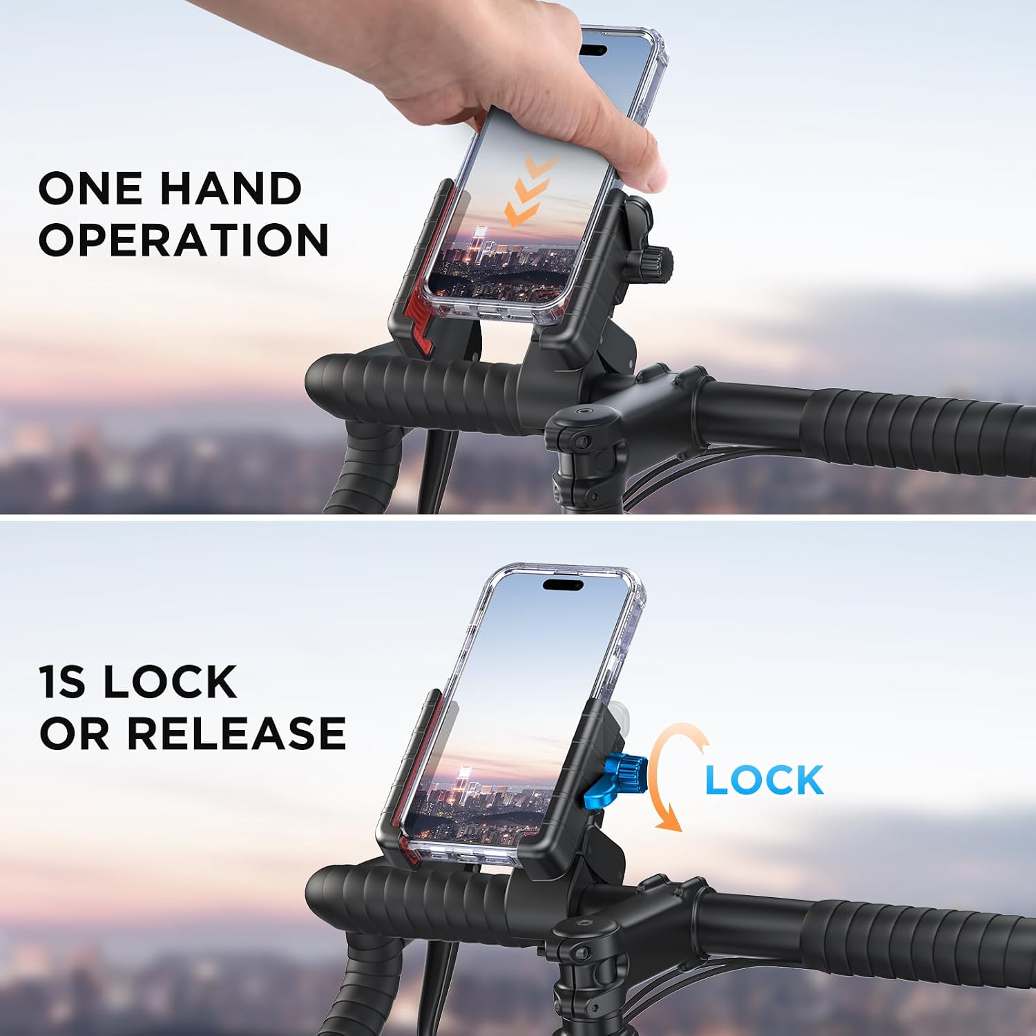 miracase Motorcycle Phone Mount, [Support Video Recording] Bike Phone Holder, [Quick Lock] Bicycle Phone Mount Handlebar Cell Phone Clamp for Scooter, Friendly Compatible with iPhone Samsung Red