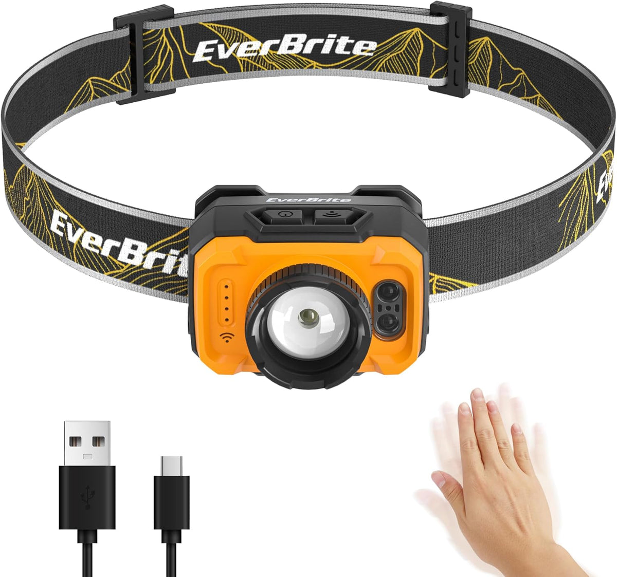 EverBrite 600LM Rechargeable Headlamp, Motion Sensor Head Lamp for Adults