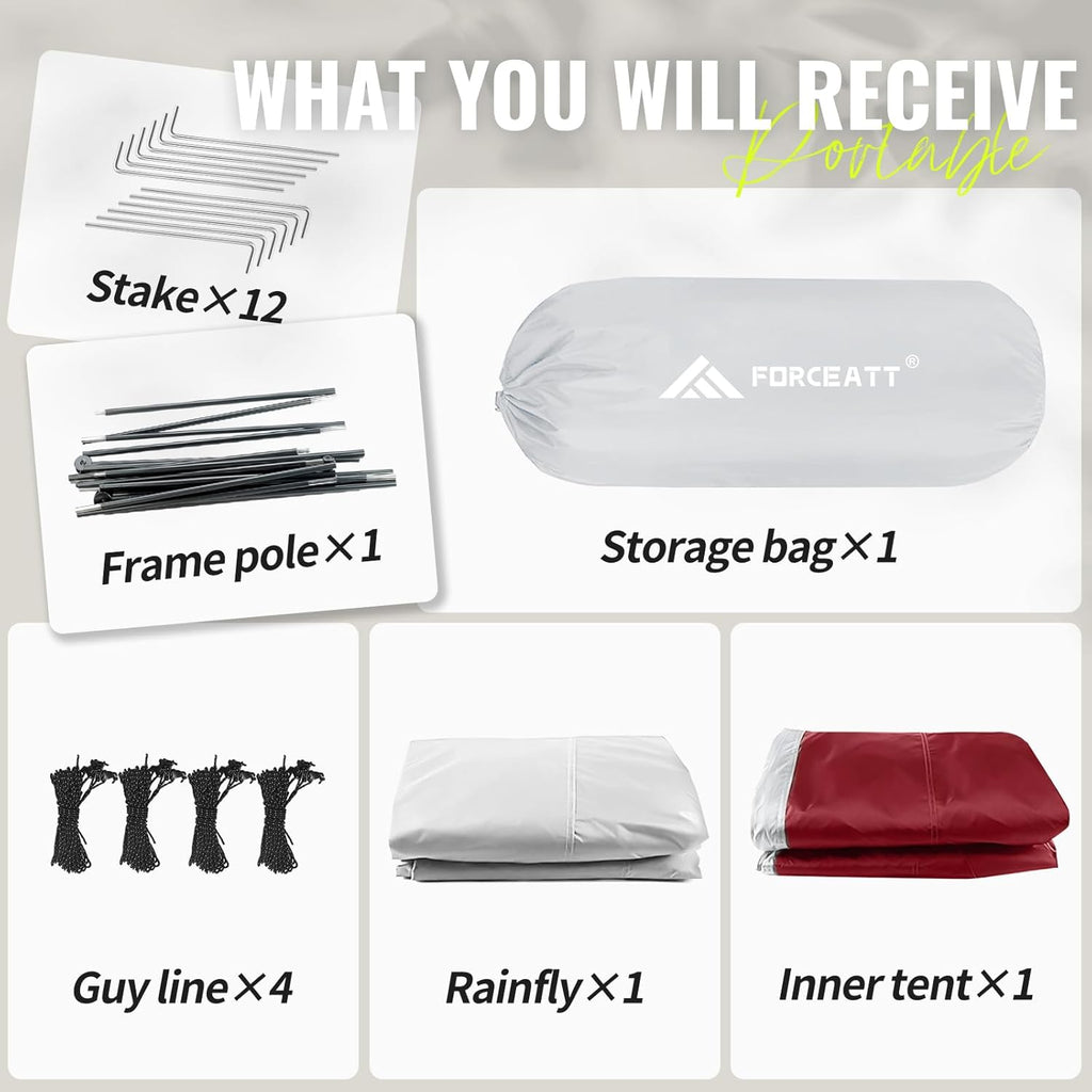 Forceatt Tent for 2 and 3 Person is Waterproof and Windproof, Camping Tent for 3 to 4 Seasons,Lightweight Aluminum Pole Backpacking Tent Can be Set Up Quickly,Great for Hiking