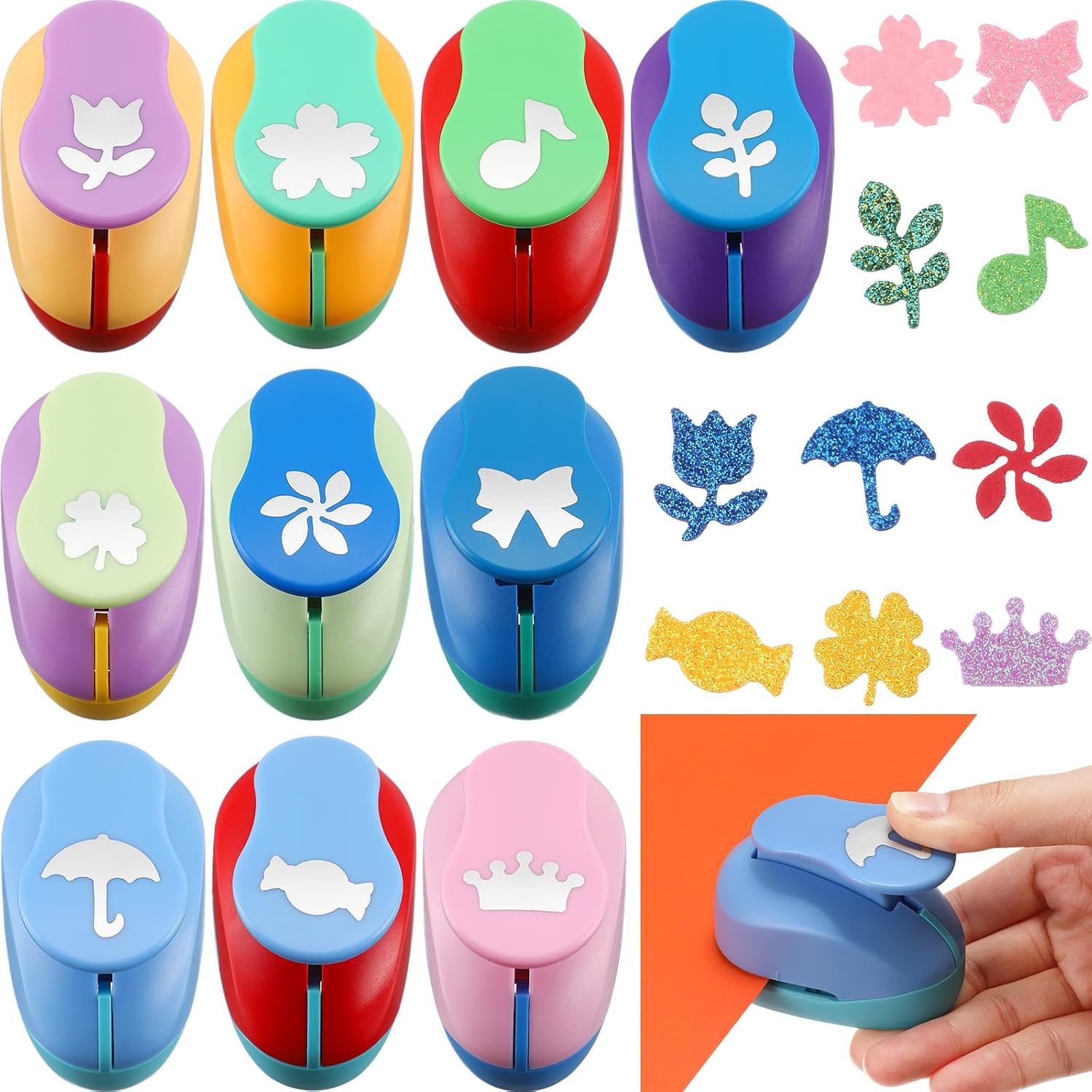 Harloon 10 Pcs Craft Hole Punch Shapes 1 Inch Paper Punch Hole Mix Shapes Cutters for Paper Crafting Scrapbooking Office Supplies(Classic)