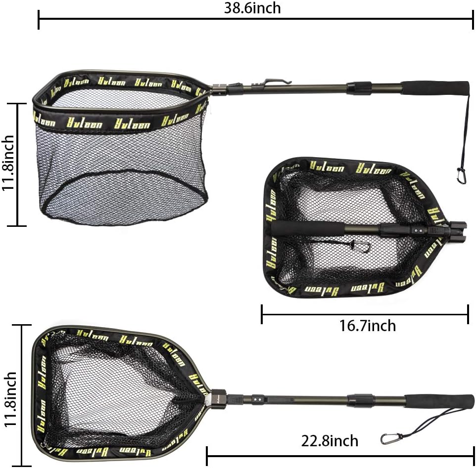 YVLEEN Floating Fishing Net - Folding Fishing Landing Net with Rubber Coating Mesh for Easy Fish Catch and Release, Fishing Net for Freshwater and Saltwater