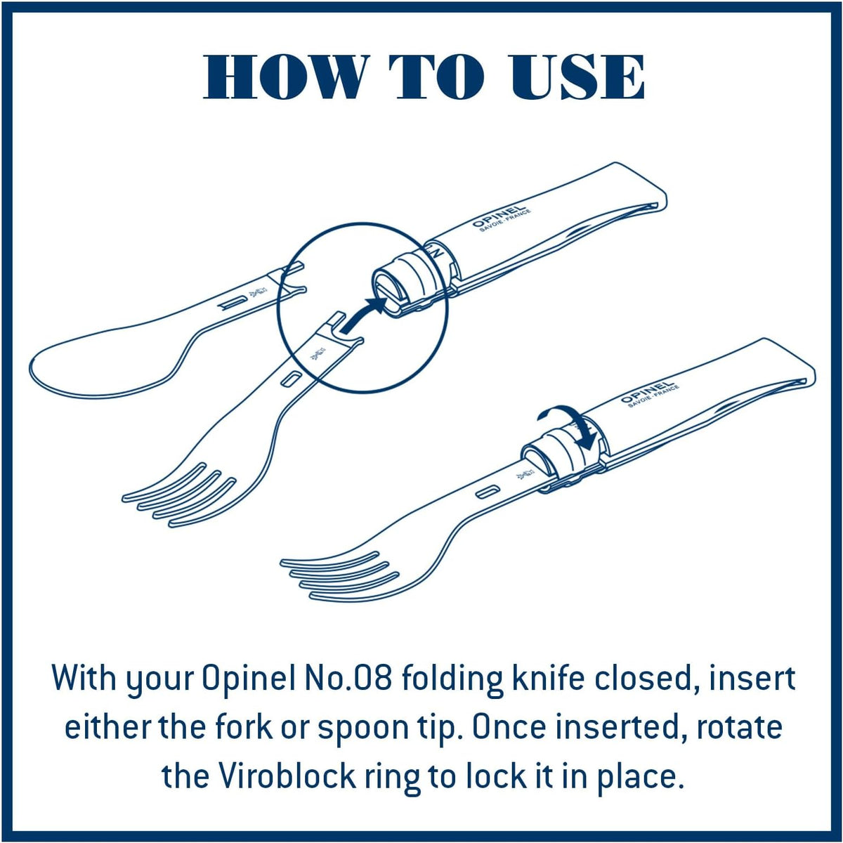 Opinel Picnic+ Cutlery Insert Set for No. 8 Folding Pocket Knives, Fork and Spoon Insert, Micro Fiber Napkin, Made in France
