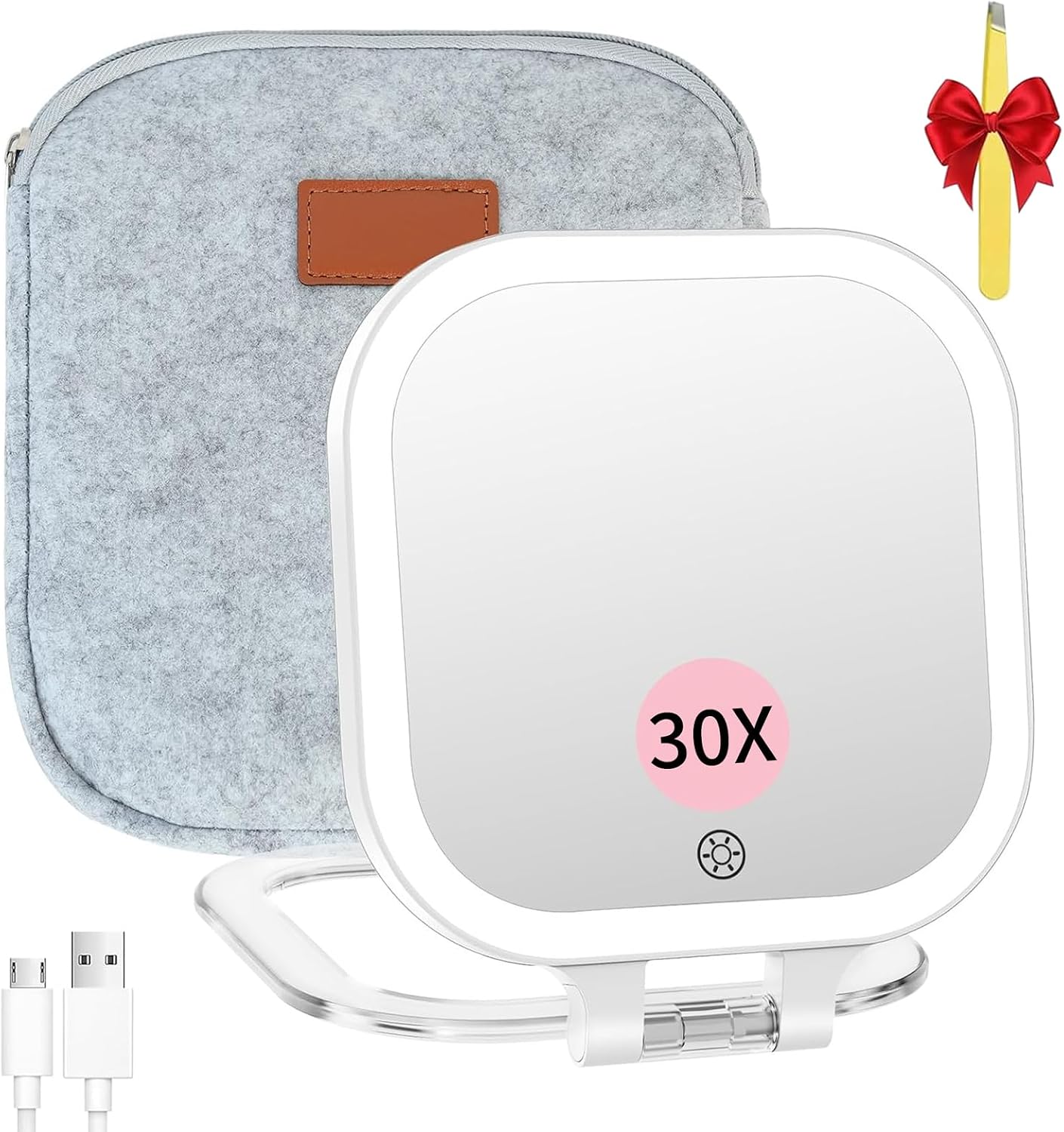 FASCINATE 7" Rechargeable Travel Makeup Mirror 30X Magnification (Felt)