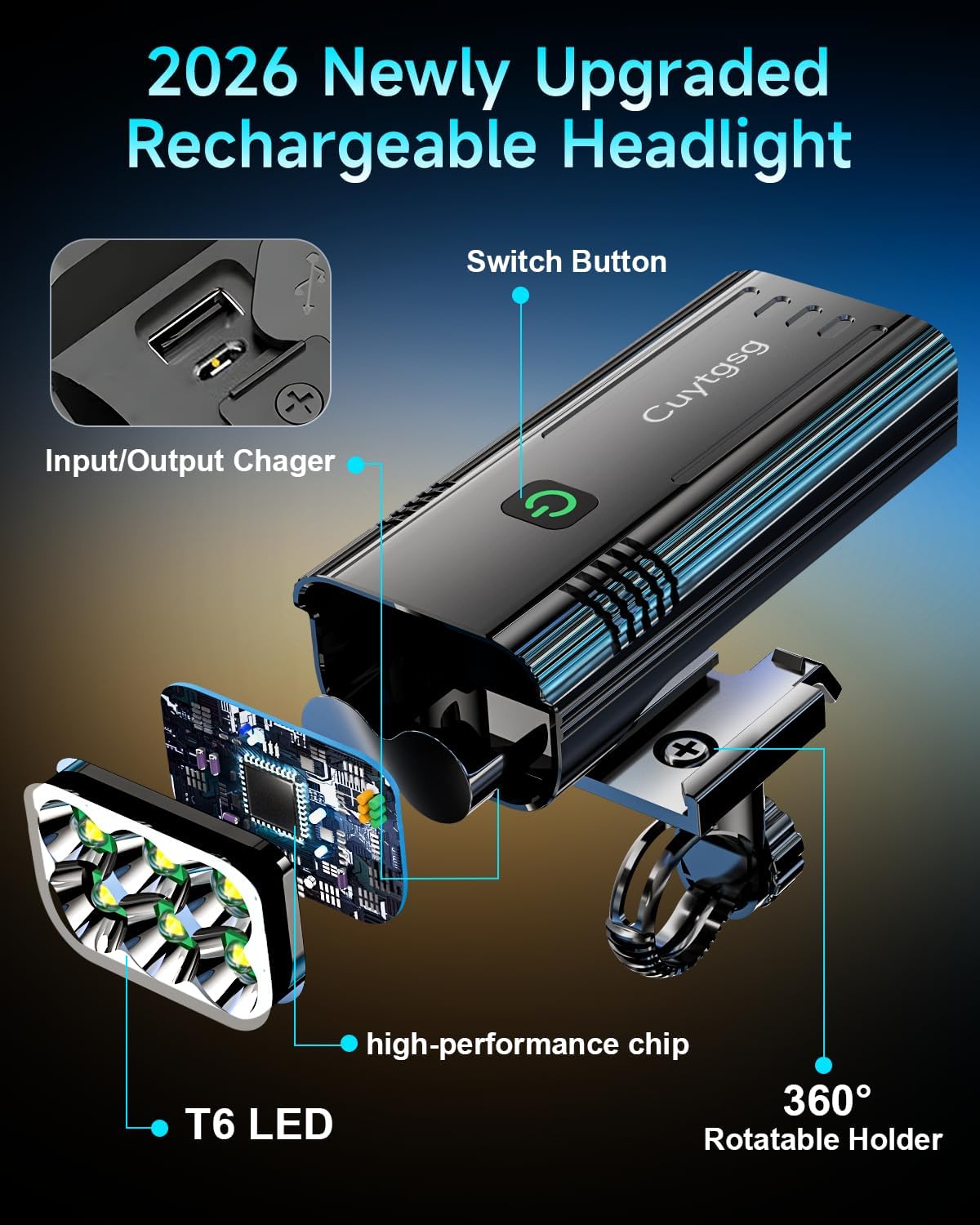 2026 Upgrade 6800Lumen Bike Light for Night Riding,6 LED,5+5 Modes