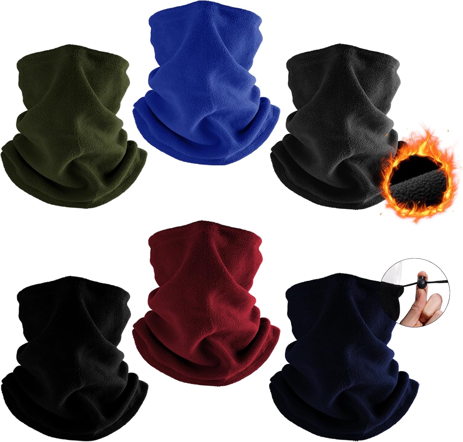 Fivali Winter Neck Warmer Gaiter: Windproof Fleece Face Mask Multi Pack