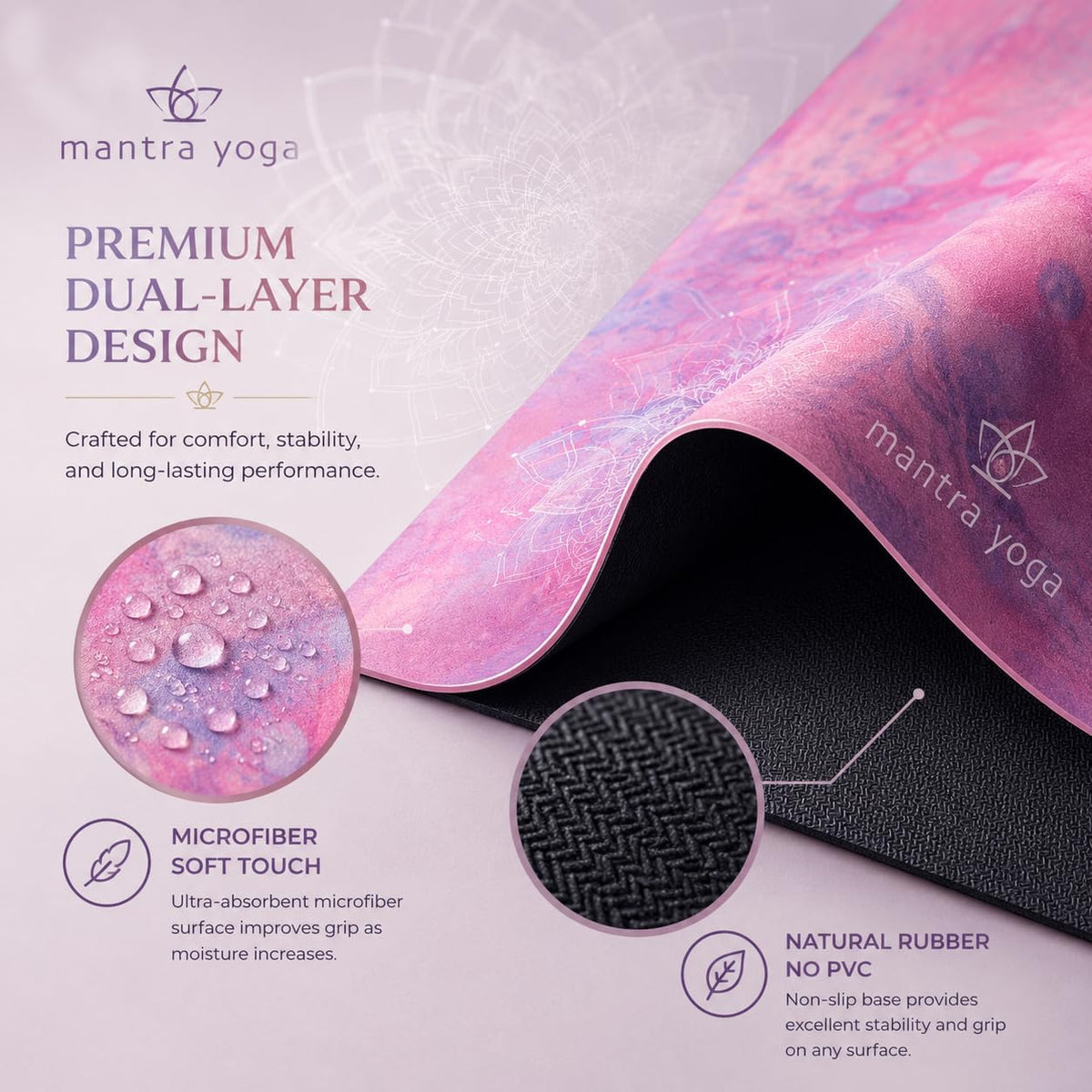 Mantra Yoga Travel PRO 1.5mm with Knee Pad - Foldable Fitness & Exercise Mat with Bag | Lightweight, Compact & Eco-Friendly | Non-Slip & Washable | For All Types of Yoga | 72" L x 24" W | 2.6 lbs